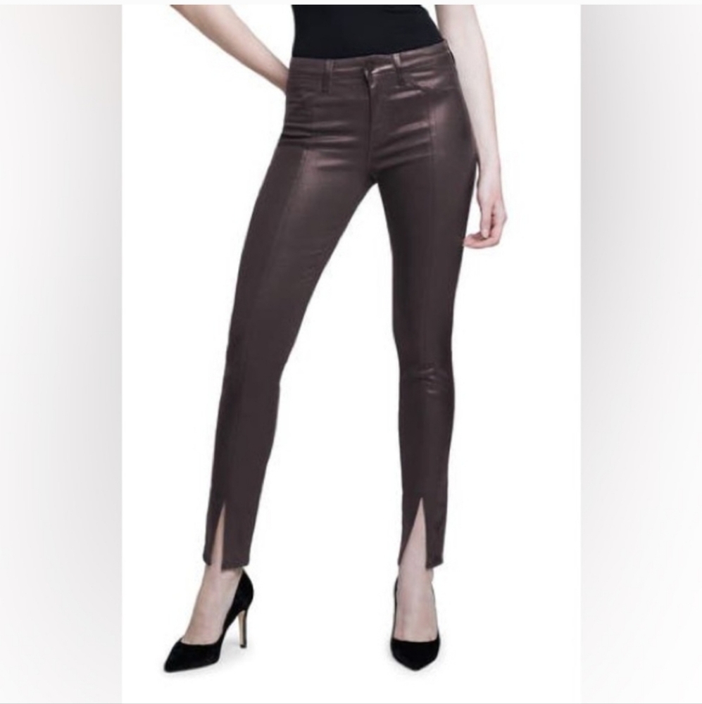 L'AGENCE JYOTHI HIGH WAIST SPLIT ANKLE JEANS IN CAPPUCCINO COATED LIKE NEW